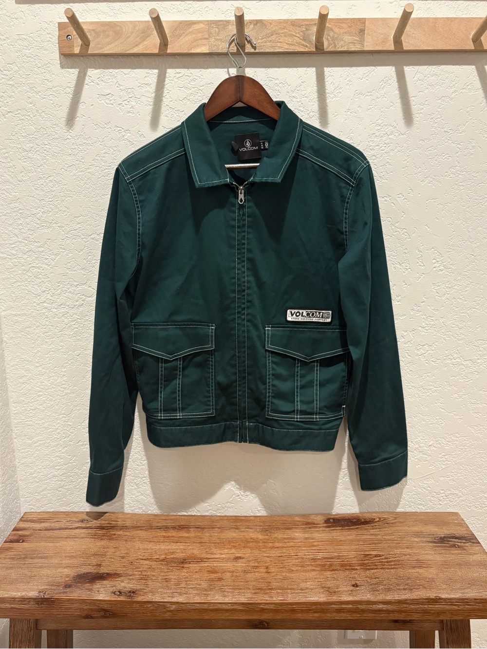 Volcom Dark Green Utility Zip Jacket with Contrast Stitching